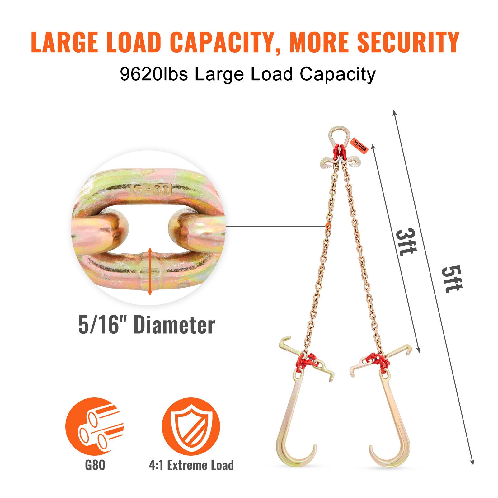 LARGE LOAD CAPACITY, MORE SECURITY

9620lbs Large Load Capacity

5/16" Diameter

G80

4:1 Extreme Load
