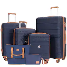 Travelhouse - 6‑Piece Hardshell Luggage Set, Striped Lightweight Suitcases with TSA Lock, 360°Spinner Wheels, Duffle & Toiletry Bags - Blue