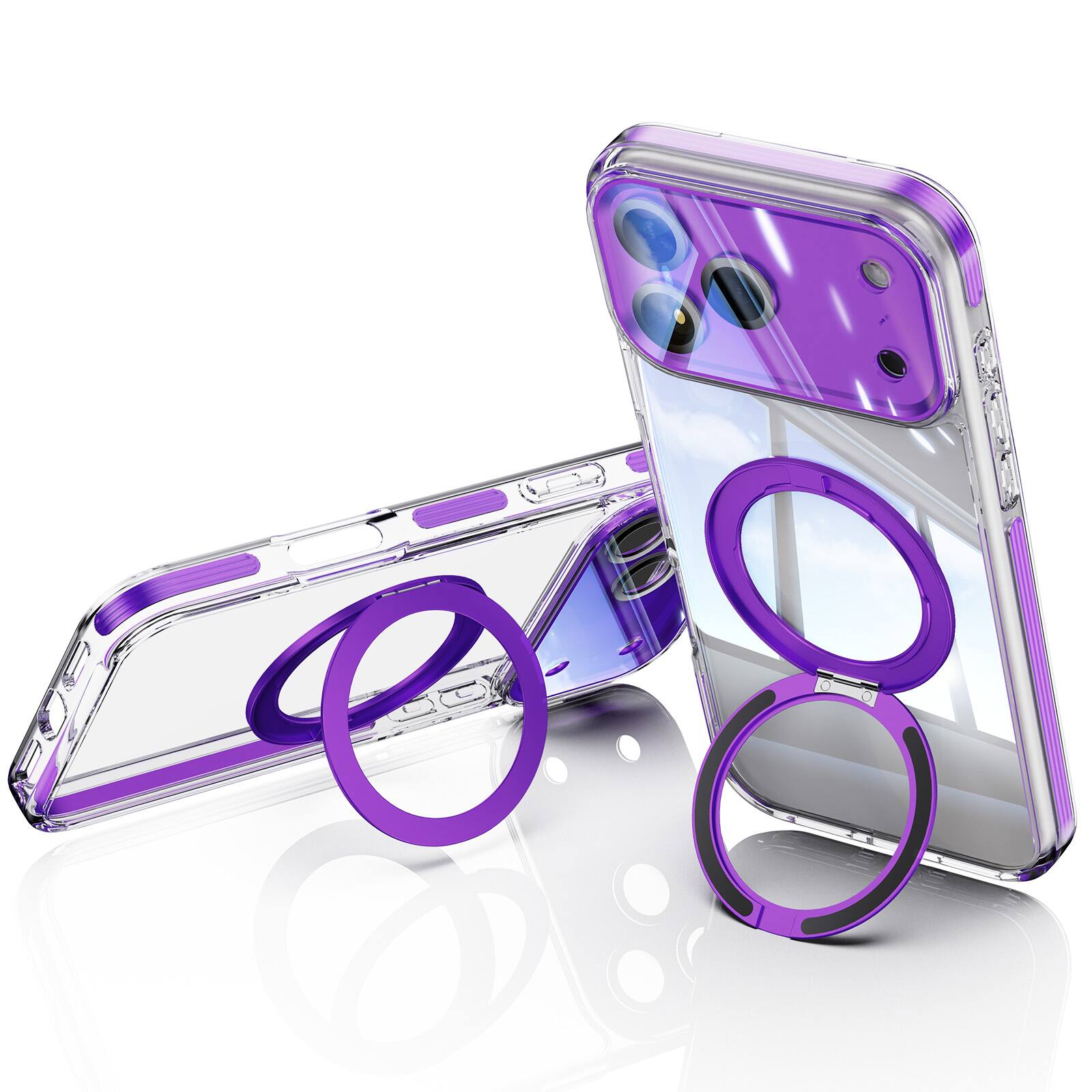 Alt View 3. Dteck - Magnetic Clear Phone Case for Apple iPhone 17 Pro Max with Metal Rotating Stand,Shockproof PC+TPU Slim Transparent Cover - Darkpurple.