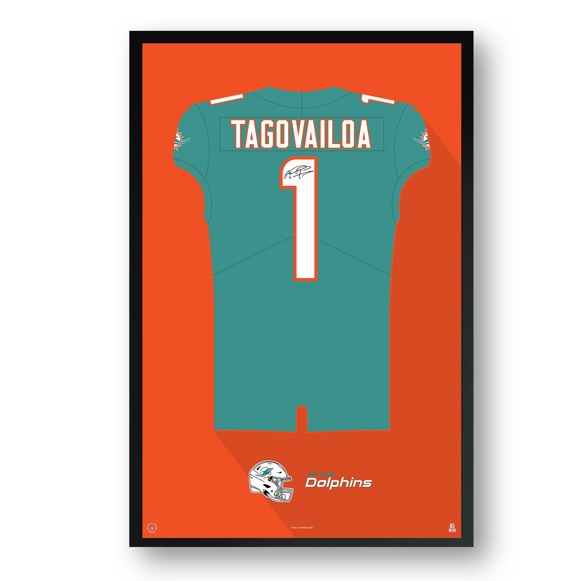 Sporticulture - Tua Tagovailoa Miami Dolphins 14" x 20" Framed Jersey Print - Blue