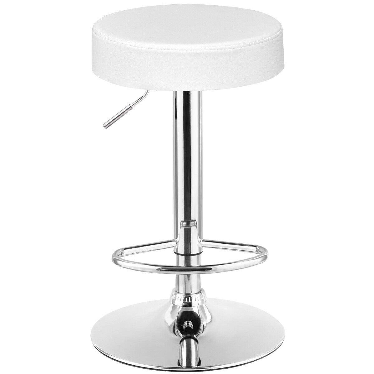 Alt View 7. Gymax - Gymax Set of 2 Adjustable Round Leather Seat Hydraulic Swivel Bar Stool White - white.