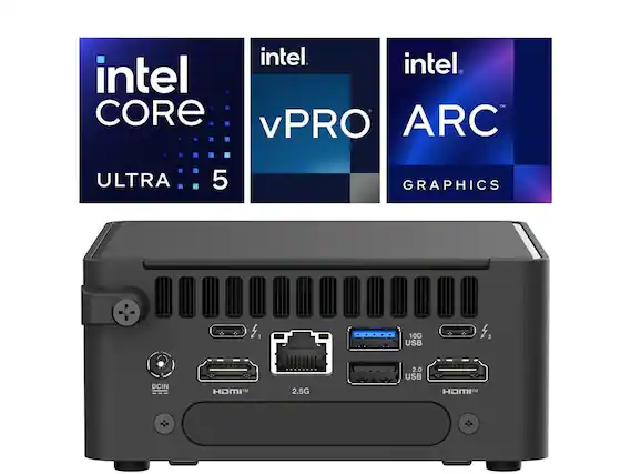intel CORE vPRO ARC
ULTRA 5
GRAPHICS
10G USB
2 DCIN
HDMI
2.5G
2.0 USB
HDMI