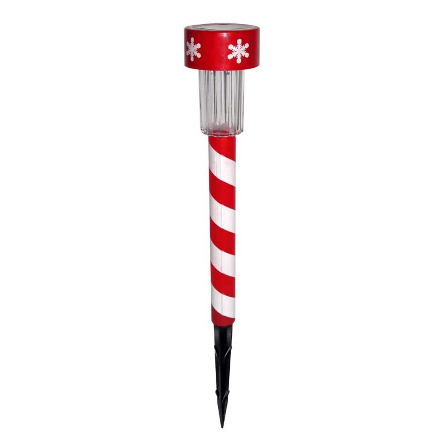Alpine - LED Cool White Solar Powered Lighted Candy Cane Stake 14 in. Pathway Decor (Case of 48) - Red|White