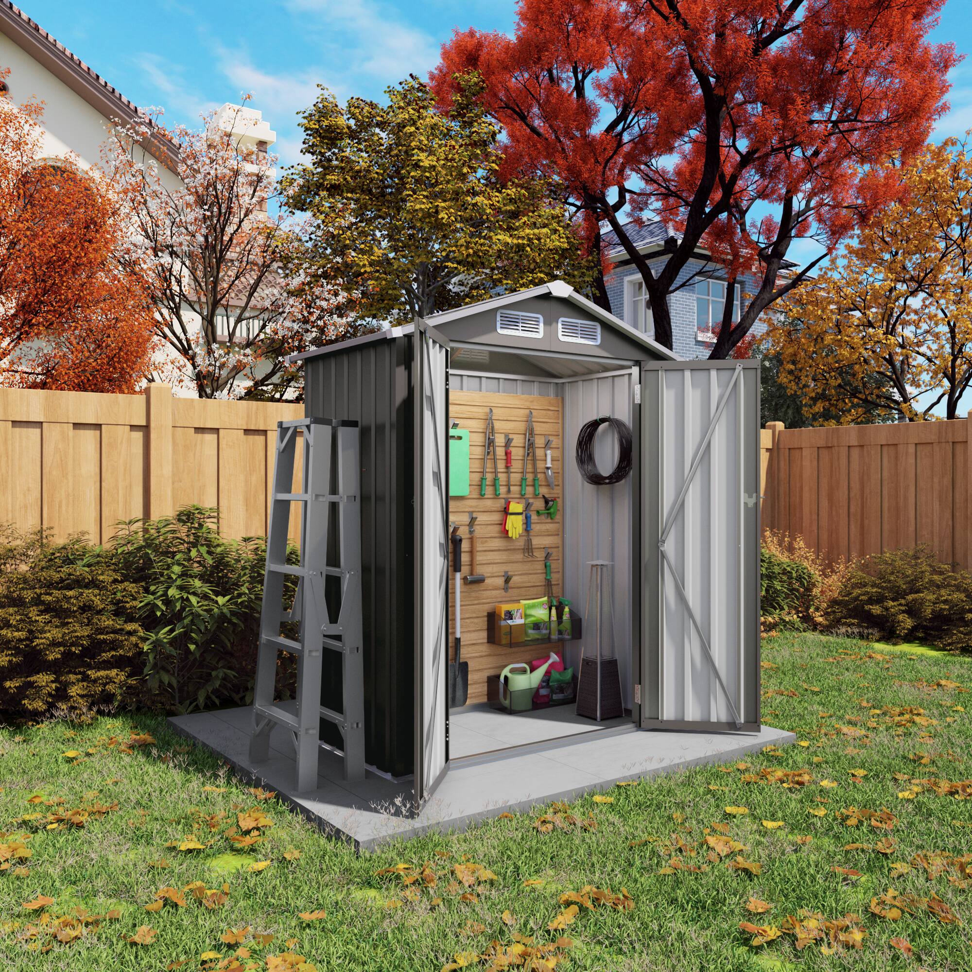 Alt View 7. Loheer - Loheer 5x3 Metal Storage Shed, Waterproof Outdoor Tool Shed with Lockable Door and Peaked Roof for Backyard Patio, Gray.