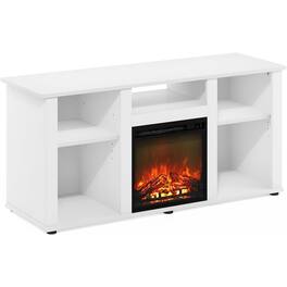 FurniFact - 55 Inch Fireplace TV Stand with Five Shelves and Elegant Electric Insert - White