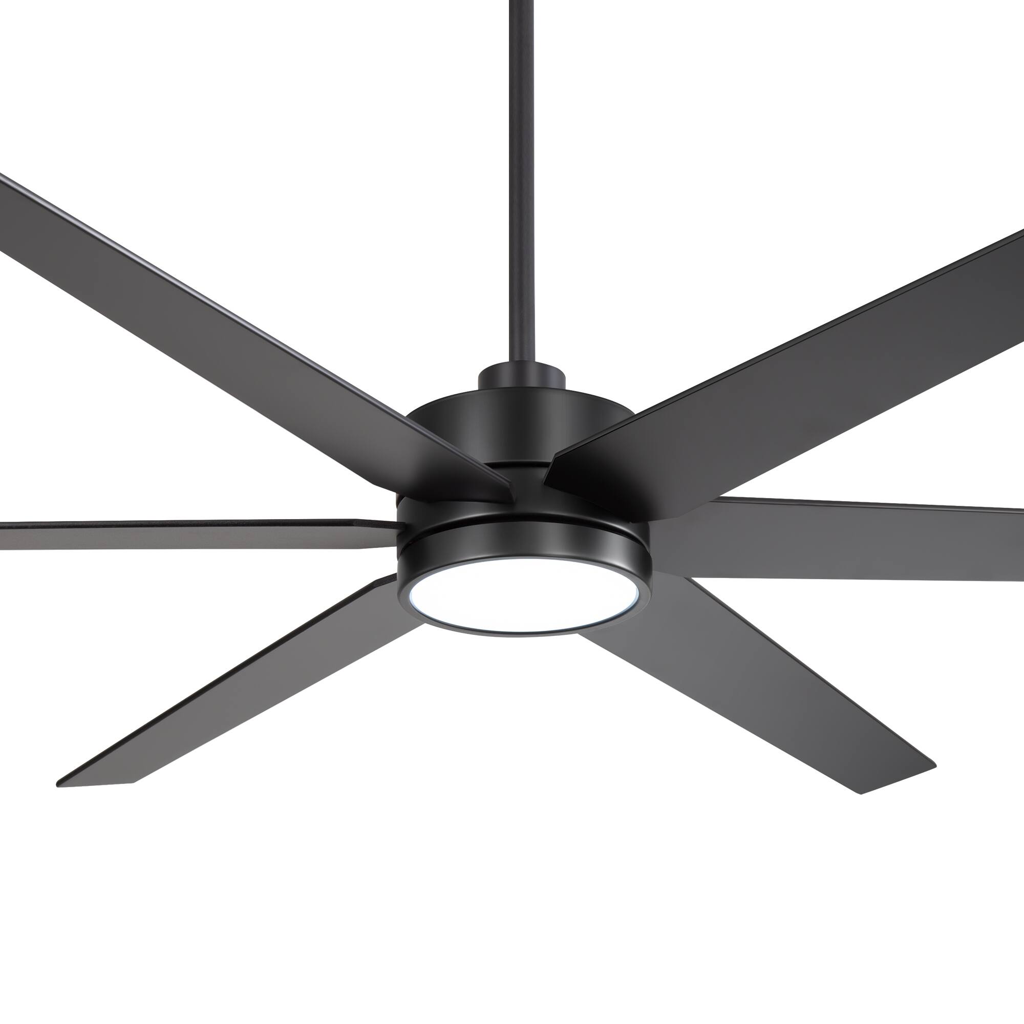 Left. Breezary - 72-in Indoor Large LED Ceiling Fan with 6-Speed Reversible Motor, 3-Color Light, Memory Timer & 7″/12″ Downrods - Matte Black.