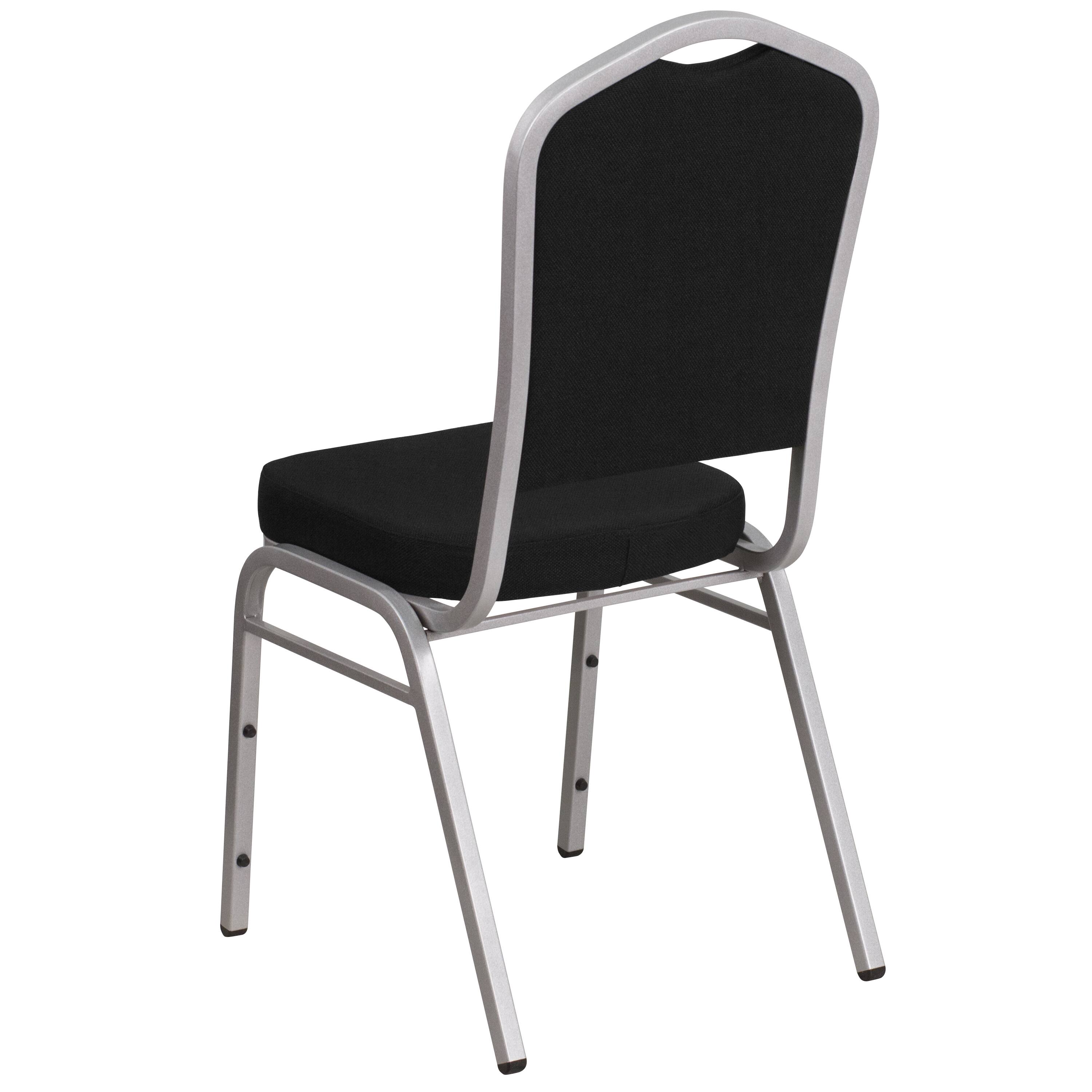 Alt View 6. Emma + Oliver - 4 Pack Crown Back Stacking Banquet Chair - Black Fabric/Silver Frame.