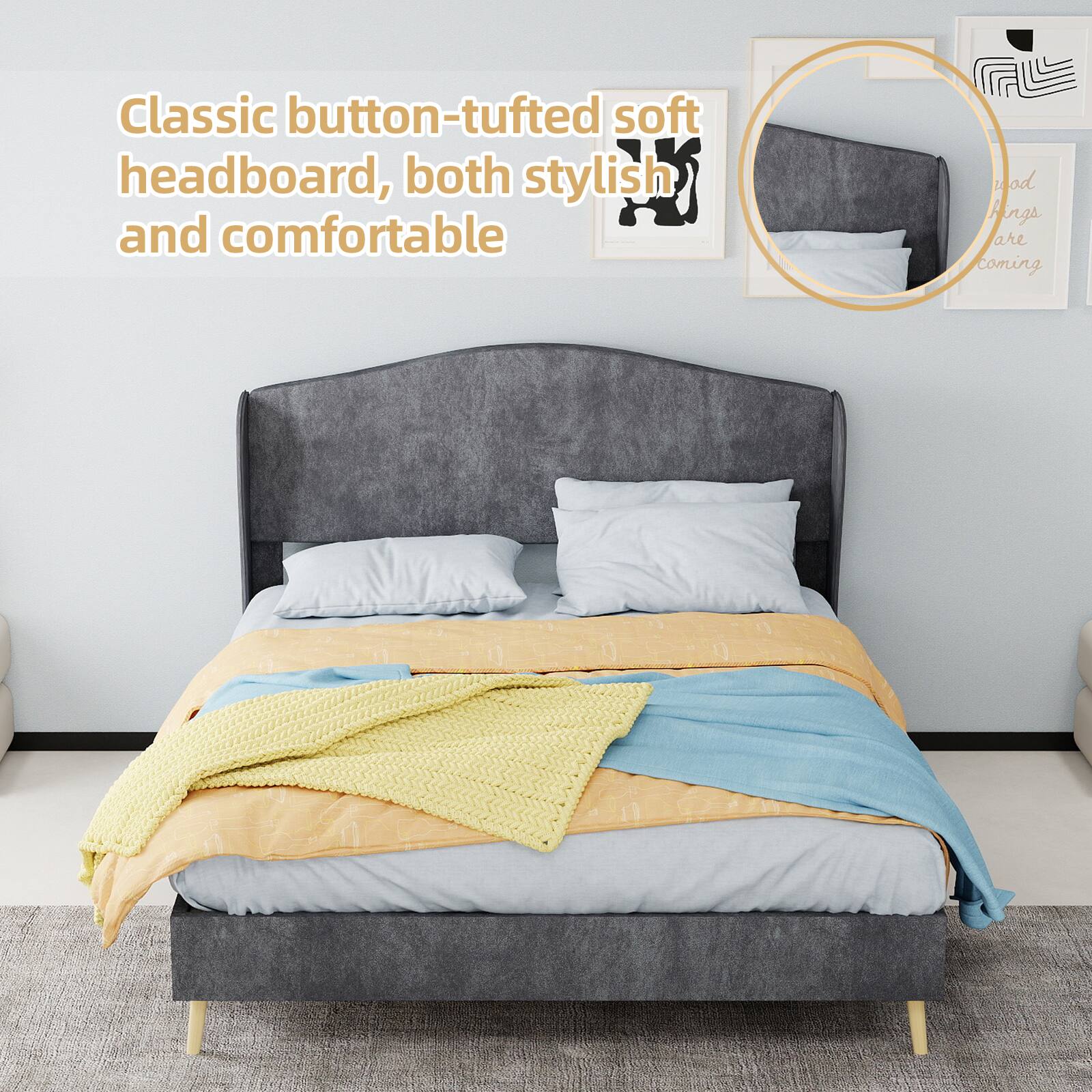 Classic button-tufted soft headboard, both stylish and comfortable
