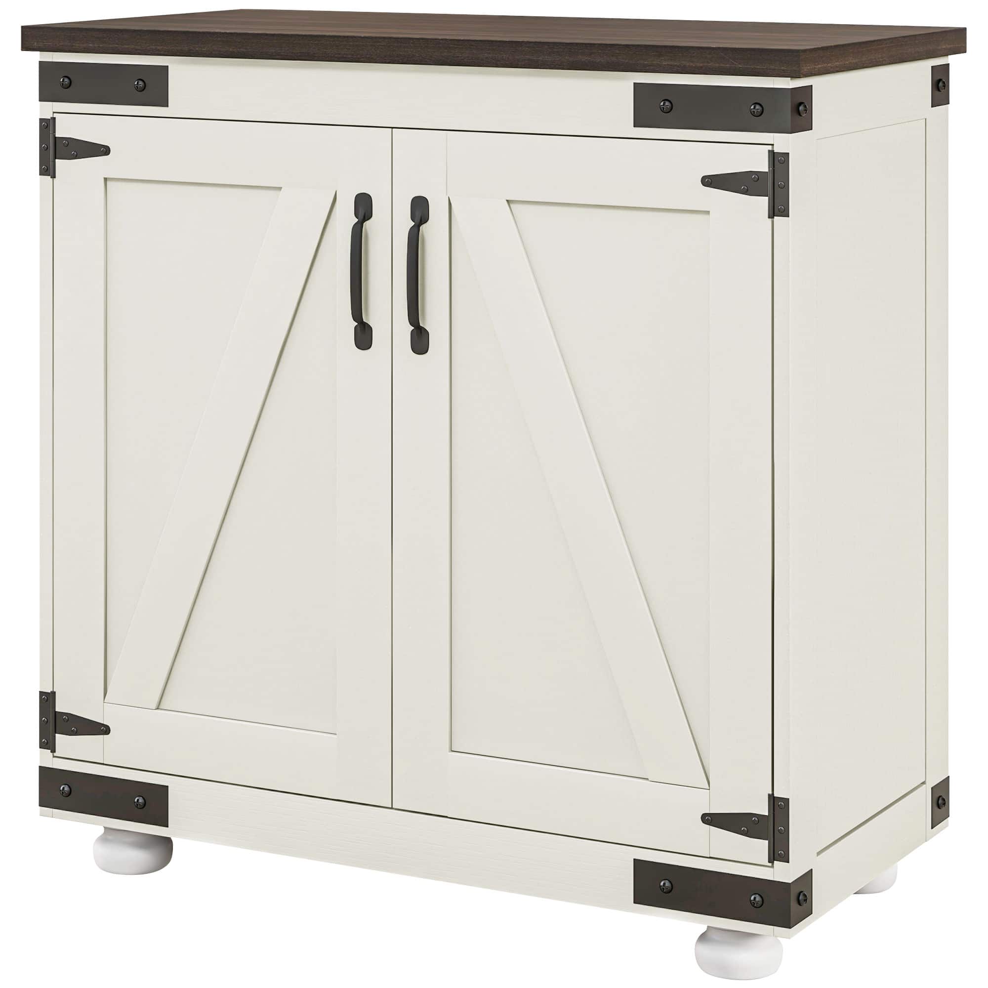 Homcom - Sideboard, Buffet Cabinet with Barn Door and Adjustable Shelf - Distressed White