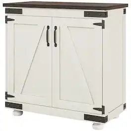 Homcom - Sideboard, Buffet Cabinet with Barn Door and Adjustable Shelf - Distressed White