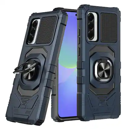 Front. Kitcheniva - Shockproof Dual Layer Ring Stand Phone Case With Tempered Glass For Samsung Galaxy A37 5G Dark Blue - Dark Blue.
