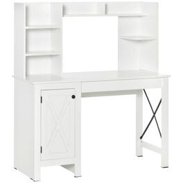 Tiramisubest - Farmhouse Computer Desk with Hutch and Cabinet, Home office Desk with Storage, for Study - White