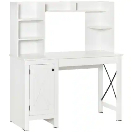 Front. Tiramisubest - Farmhouse Computer Desk with Hutch and Cabinet, Home office Desk with Storage, for Study, White - White.