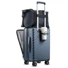LUGGEX - 20 Inch Front-Opening Carry-On Luggage with TSA Lock and Tote Bag KVF - LX-FX - Blue