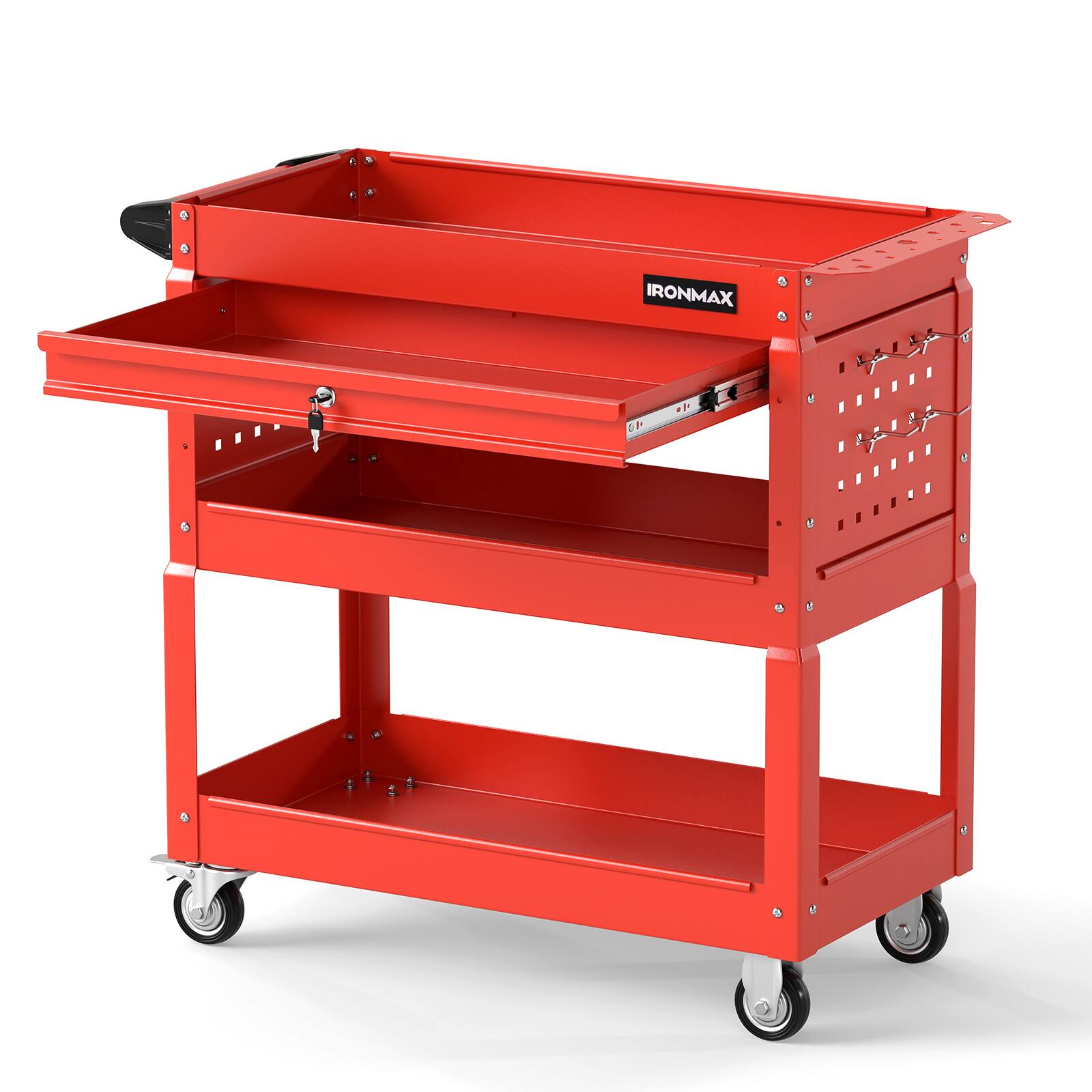 Alt View 9. Costway - Costway 3 Tier Rolling Tool Cart with Lockable Drawer, Pegboards & Hooks for Garage - Red.