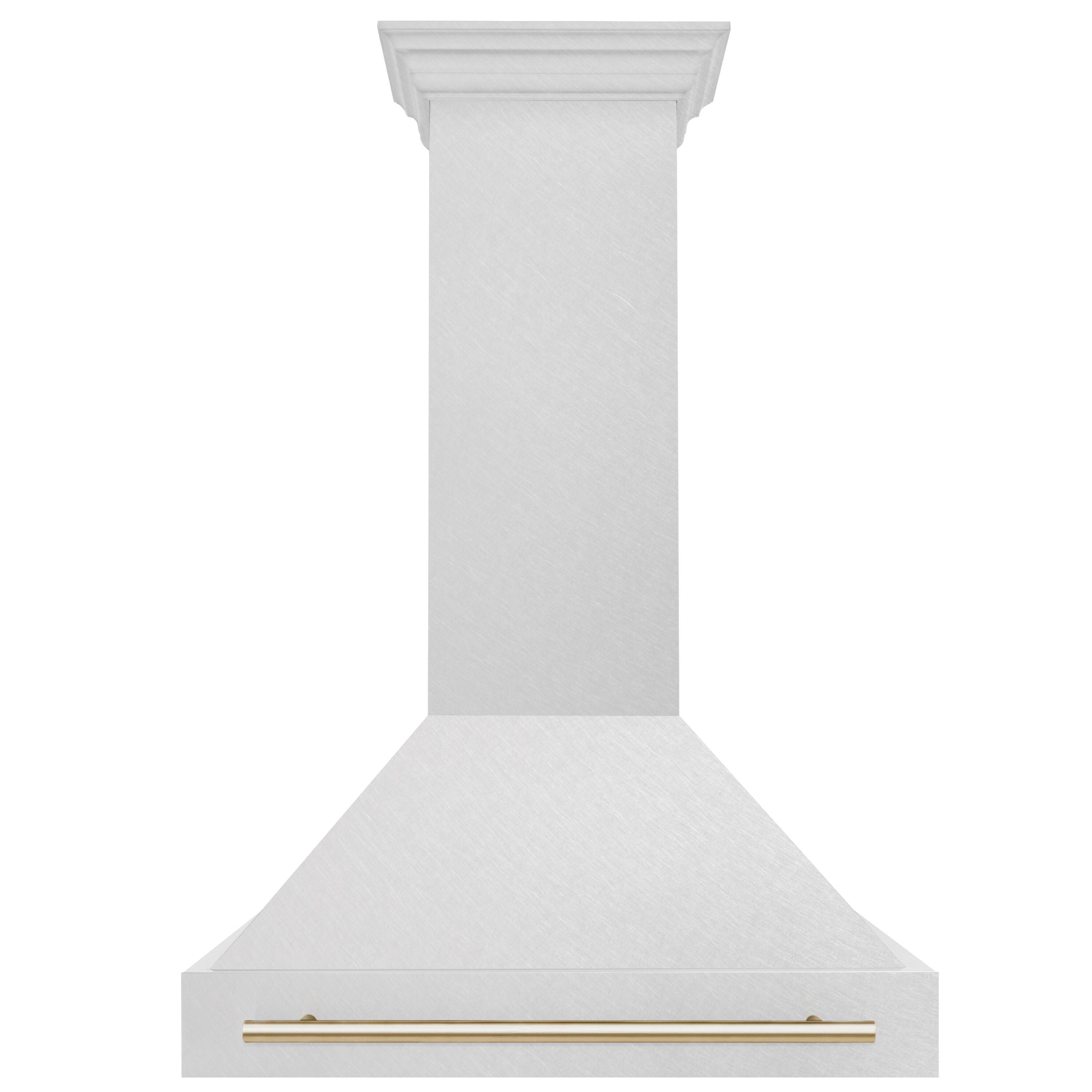 Front. ZLINE - ZLINE Autograph Edition 36 in. Satin Stainless Steel Wall Mount Range Hood with Polished Gold Handle (8654SNZ-36-G) - Satin Stainless Steel.