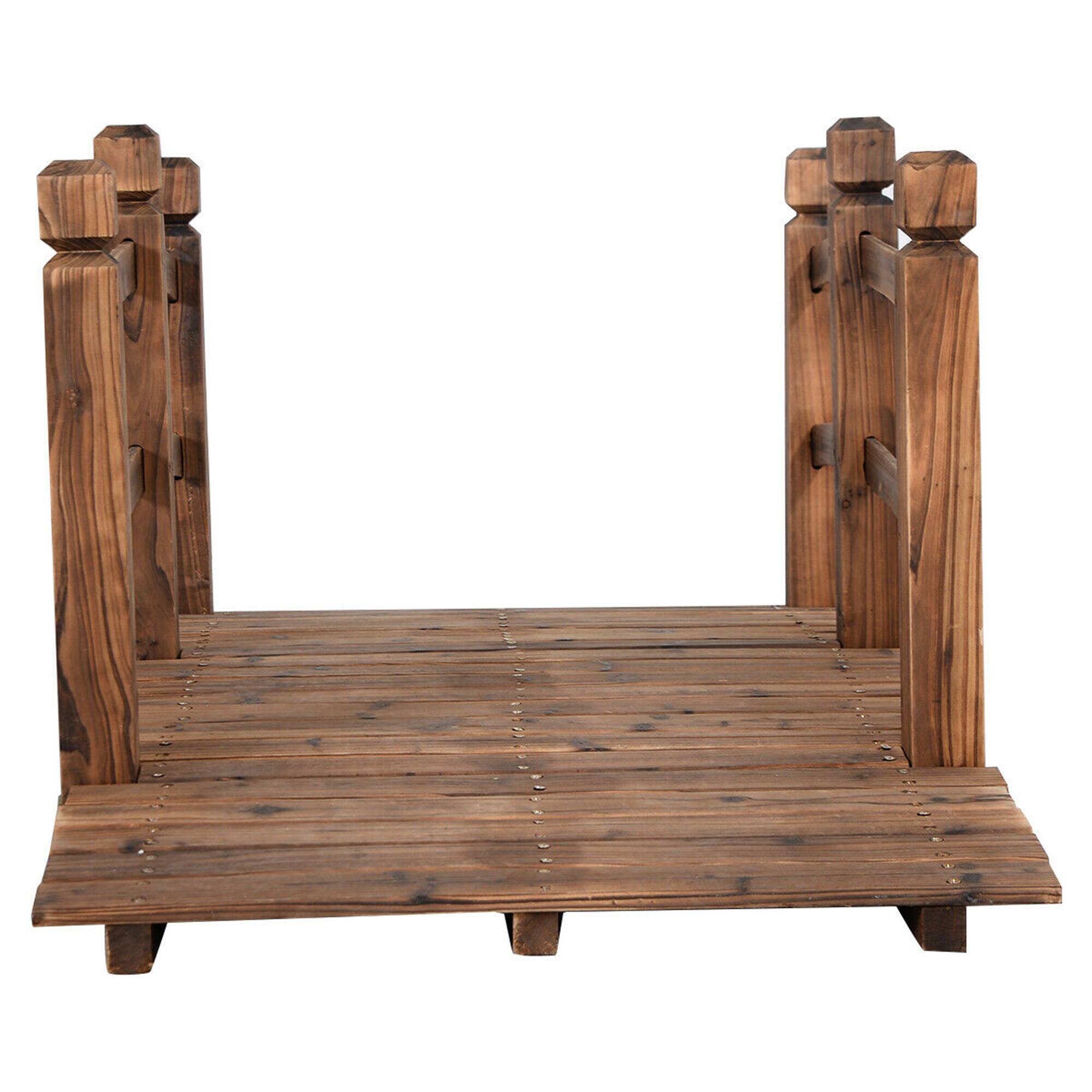 Alt View 4. Gymax - Gymax 5Ft Garden Wooden Bridge Decoration Backyard Pond w/ Safety Rails Brown - Brown.