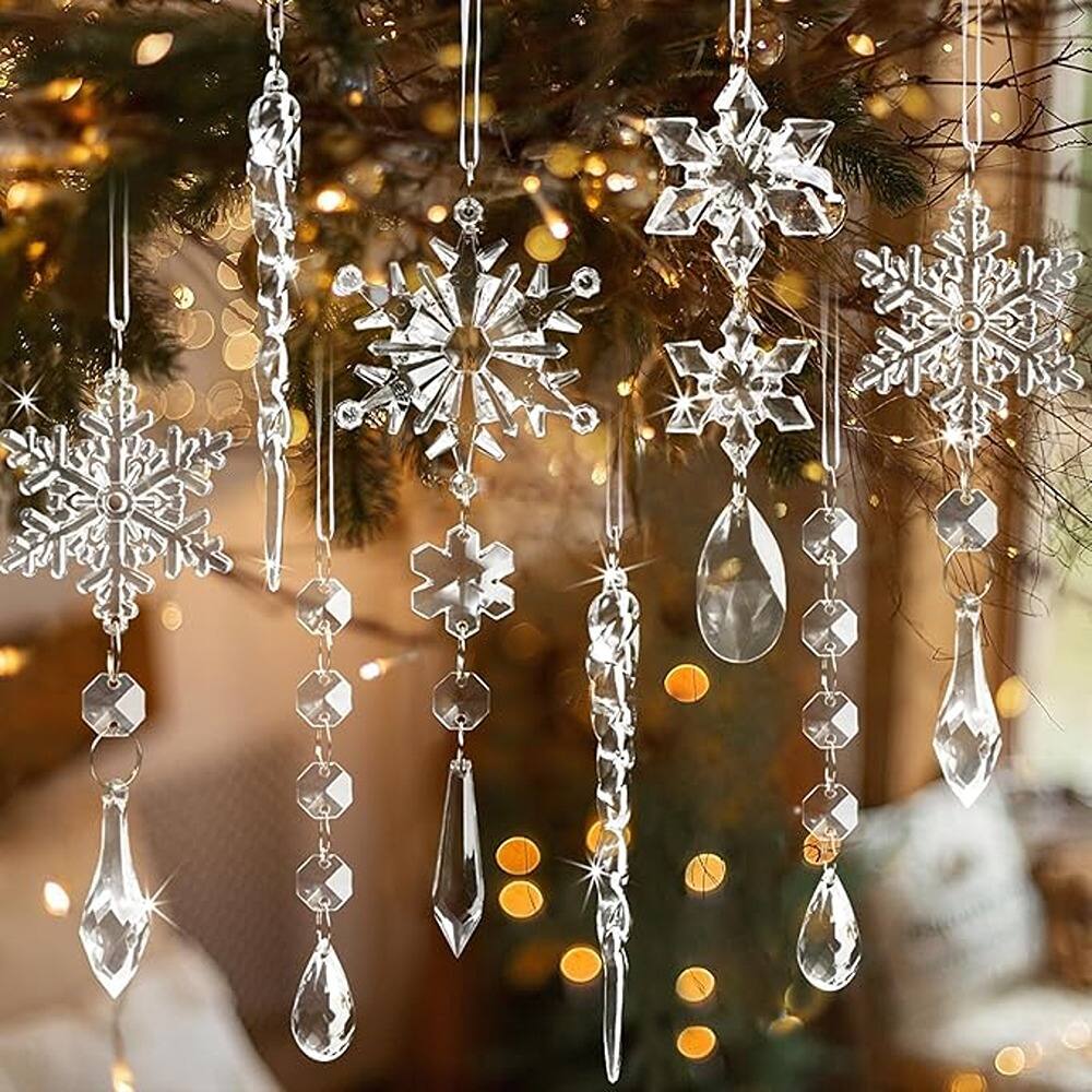 Front. Schertz - Acrylic Crystal Christmas Tree Ornaments – Snowflake & Icicle Hanging Pendants for Holiday Décor, Chandelier and Winter - crystal.