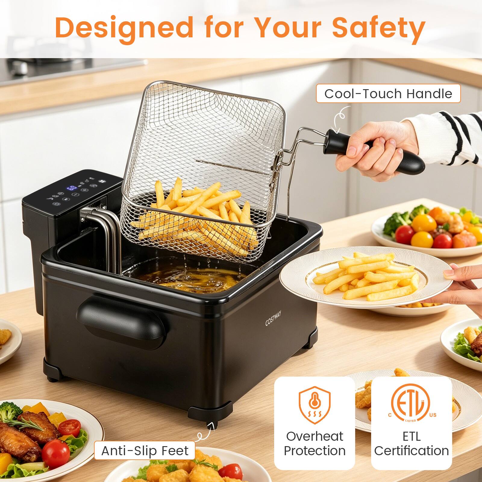 Designed for Your Safety  
Cool-Touch Handle  
COSTWAY Anti-Slip Feet  
Overheat Protection  
ETL Certification