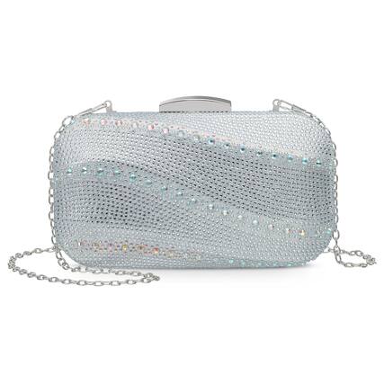 Front. Unique Bargains - Crystal Rhinestones Evening Bag Clutch Purse for Women, Sequin Sparkly Wedding Handbag for Bride Party - Silver.