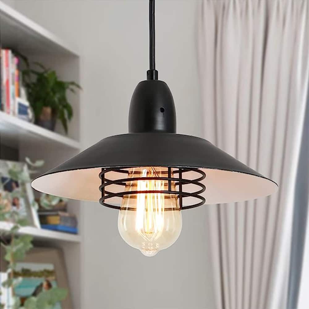 APRILSOUL - Farmhouse Vintage Pendant Light Black Fixture Pendant Lights with Spring Frame Adjustable Metal Hanging Lamp