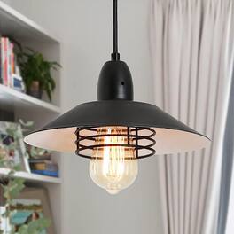 APRILSOUL - Farmhouse Vintage Pendant Light Black Fixture Pendant Lights with Spring Frame Adjustable Metal Hanging Lamp