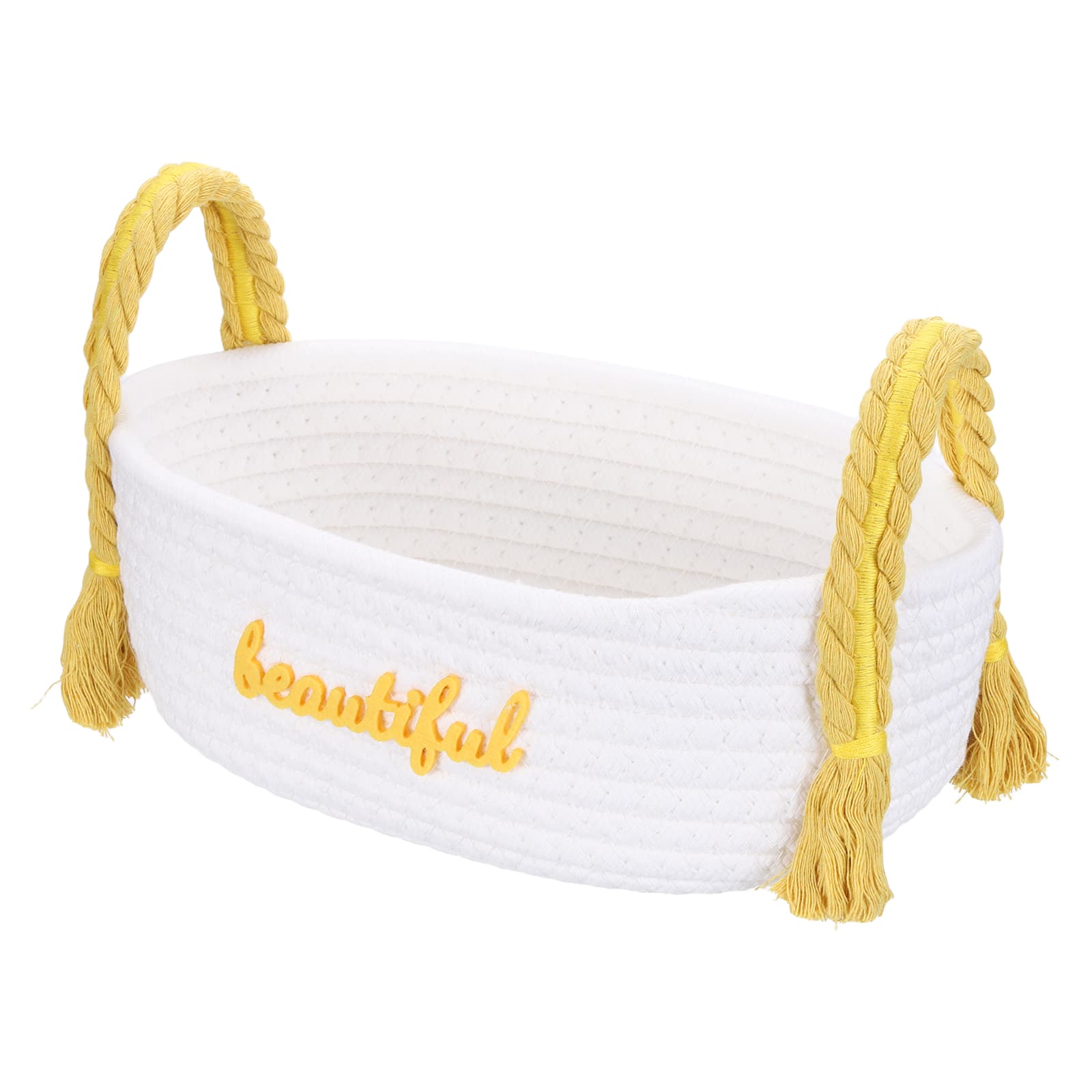 Unique Bargains - Rectangular Rope Basket, 11x5.9x7.1inch Small Woven Basket with Handles for Shelf Storage Home Decor Gift Chest - White/Yellow
