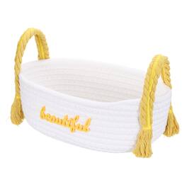 Unique Bargains - Rectangular Rope Basket, 11x5.9x7.1inch Small Woven Basket with Handles for Shelf Storage Home Decor Gift Chest - White/Yellow