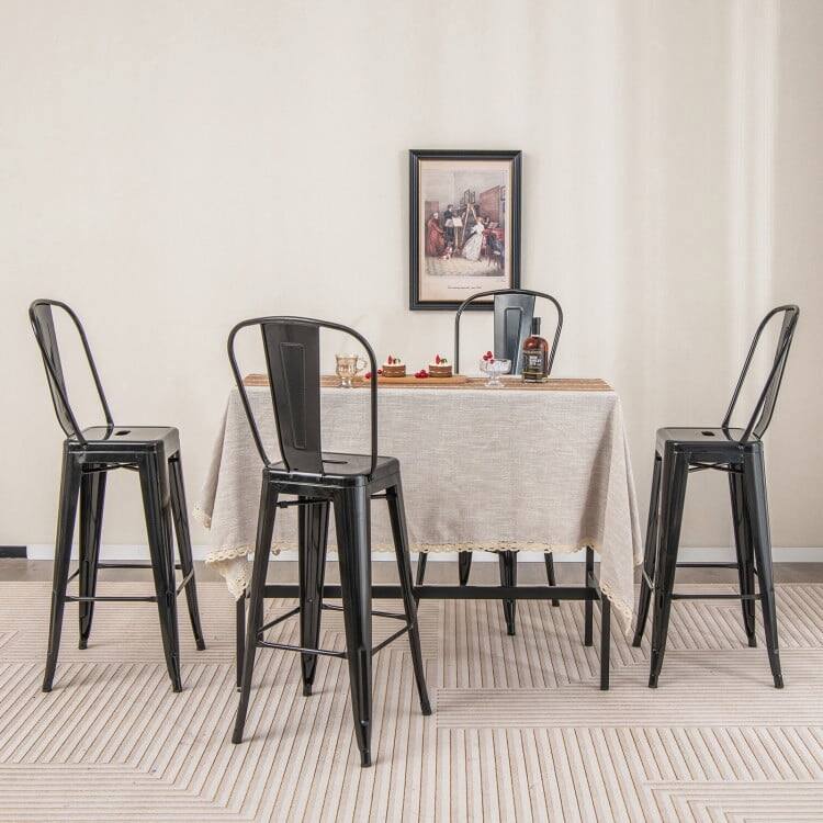 Angle. Pefilos - 30 Inch Height Set of 4 High Back Metal Industrial Bar Stools-Black, Bar Height Stools, Counter Height Bar Stools - Black.