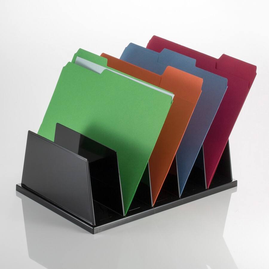Angle. Officemate - Officemate Desktop Sorter 5 Compartment 9" x 13.50" x 5" Desktop Black Plastic - Black.