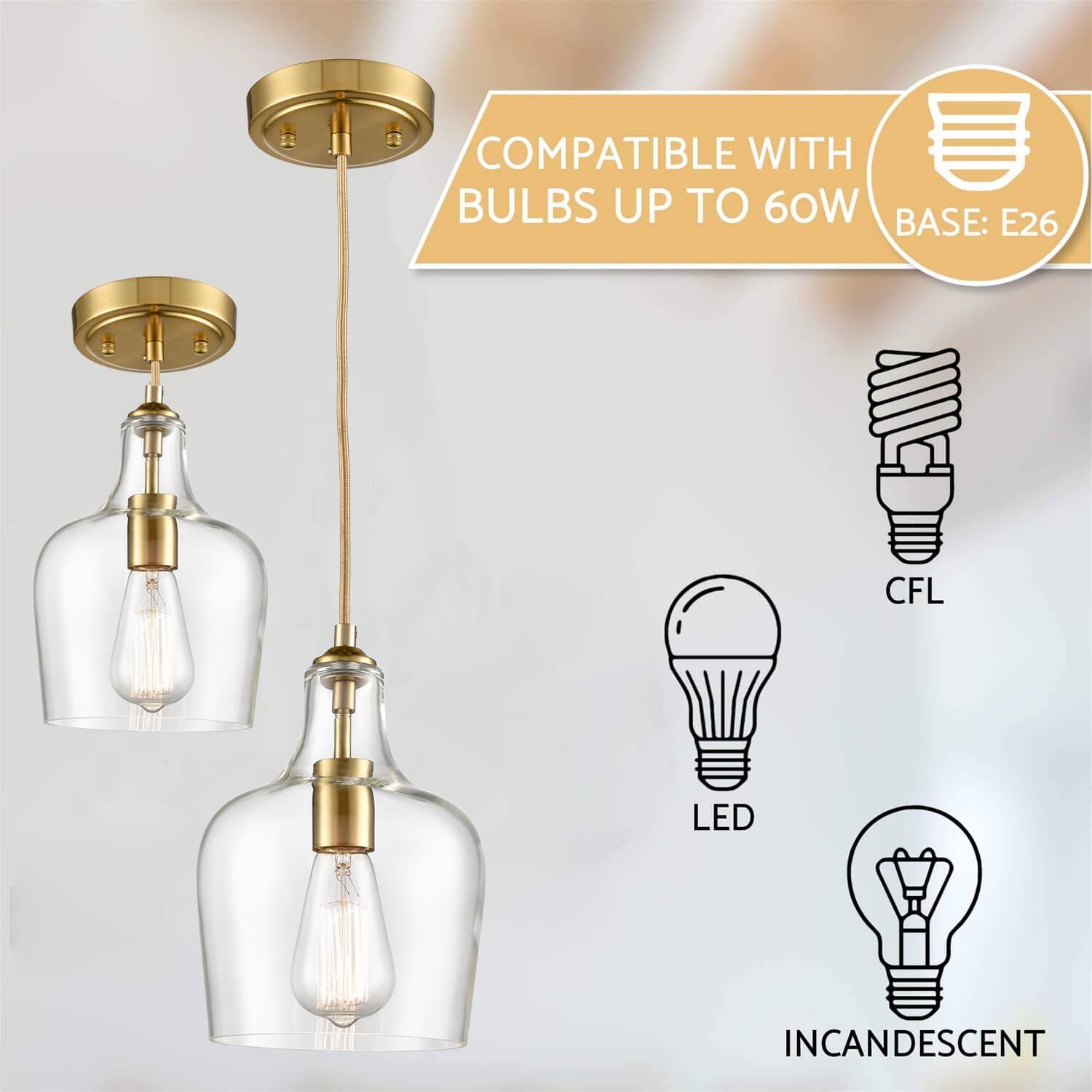 COMPATIBLE WITH BULBS UP TO 60W  
BASE: E26  

CFL  
LED  
INCANDESCENT