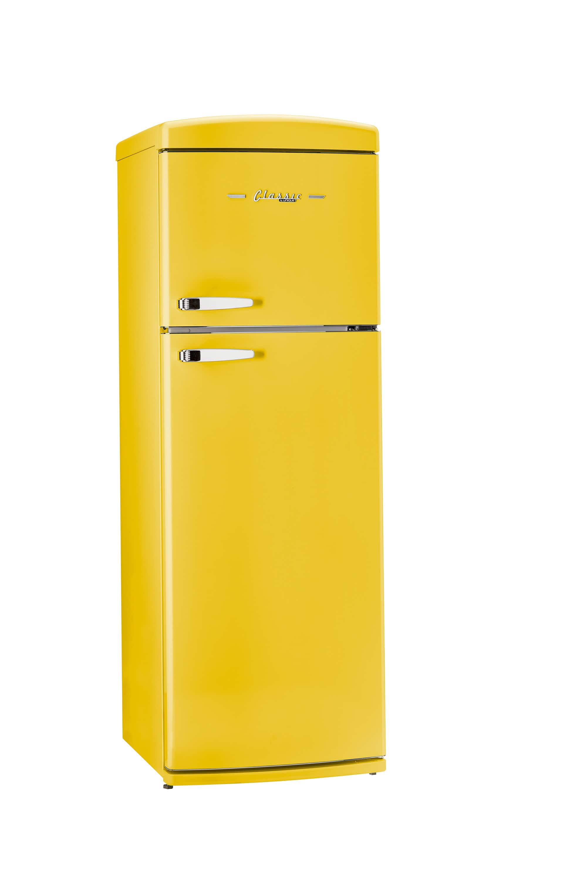 Angle. Unique Appliances - Classic Retro 11 cu.ft. Top Freezer Refrigerator - Canary Yellow.