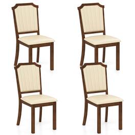Costway - Dining Chair Set of 4 Upholstered Kitchen Chair with PU Leather & Rubber Wood Frame - Brown,Beige