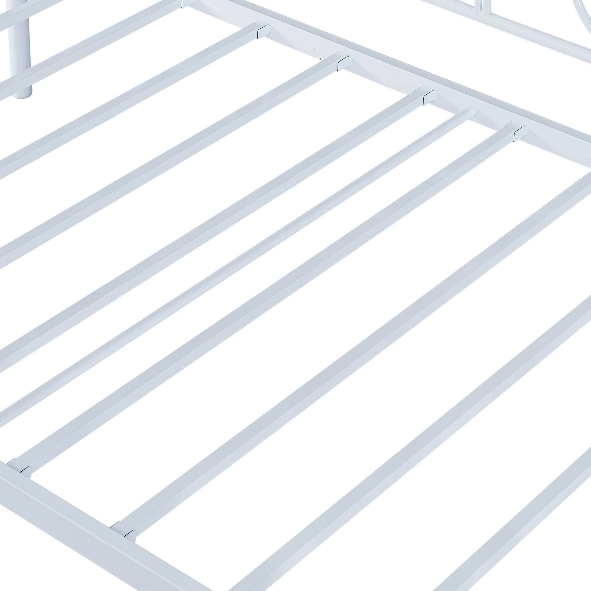 Left. Vecelo - Twin Metal Daybed Frame with Storage Space – Sturdy Modern Sofa Bed Frame for Guest Room or Living Room - white.