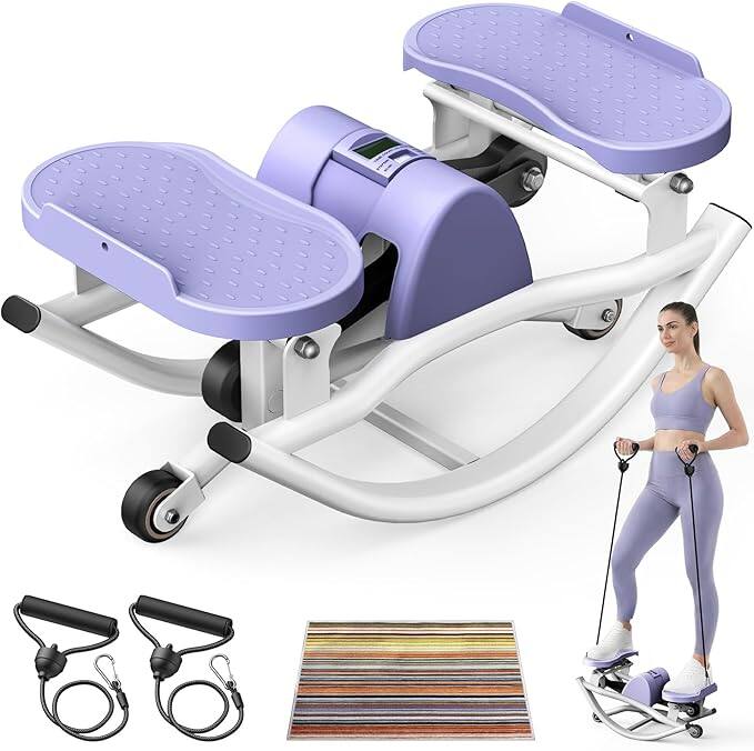 Angle. Anysun - Swing Stepper Machine - Home Aerobic Fitness, Targets Waist & Legs, Foldable, Quiet, for Whole Family - Purple.