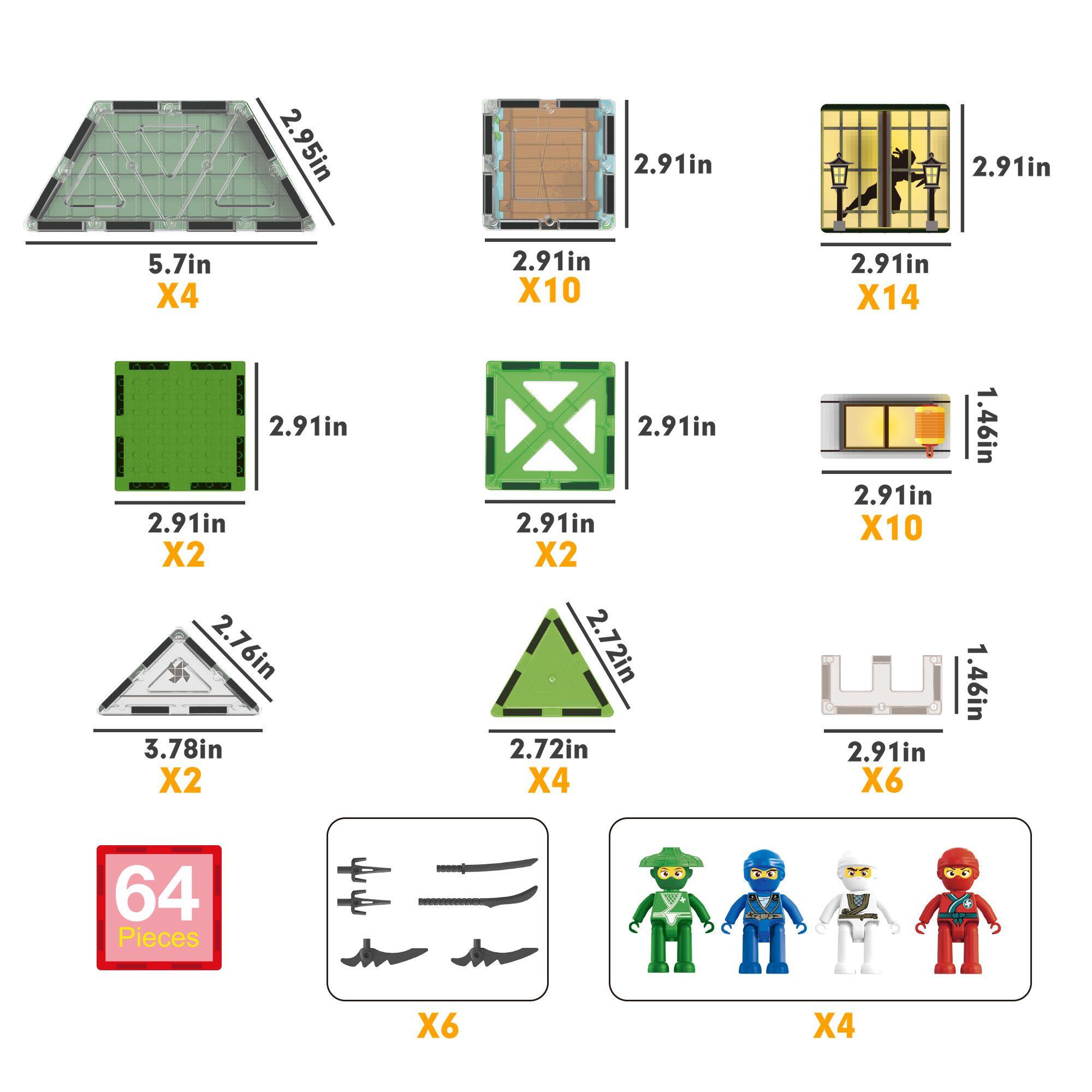 5.7in X4, 2.91in X10, 2.91in X14, 2.91in X2, 2.91in X2, 2.76in X2, 3.78in X2, 2.72in X4, 2.91in X6, 1.46in X6, 64 Pieces X4