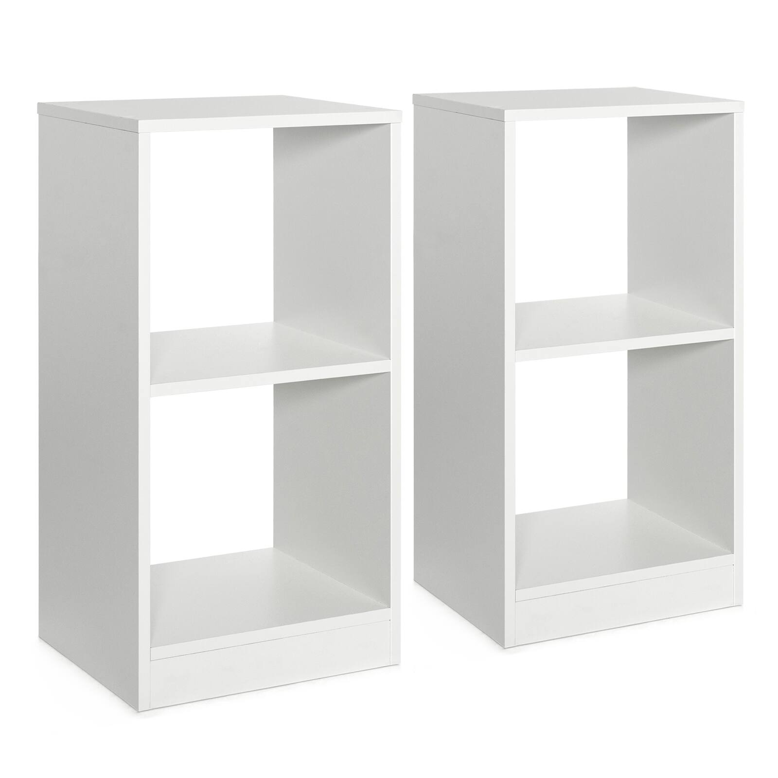 SlickBlue - Pair of 2-Tier Bookcases with Safety Anti-Toppling Device for Stability - White
