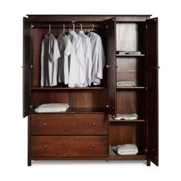 Hivvago - Wood Finish Bedroom Wardrobe Armoire Cabinet Closet - Cherry
