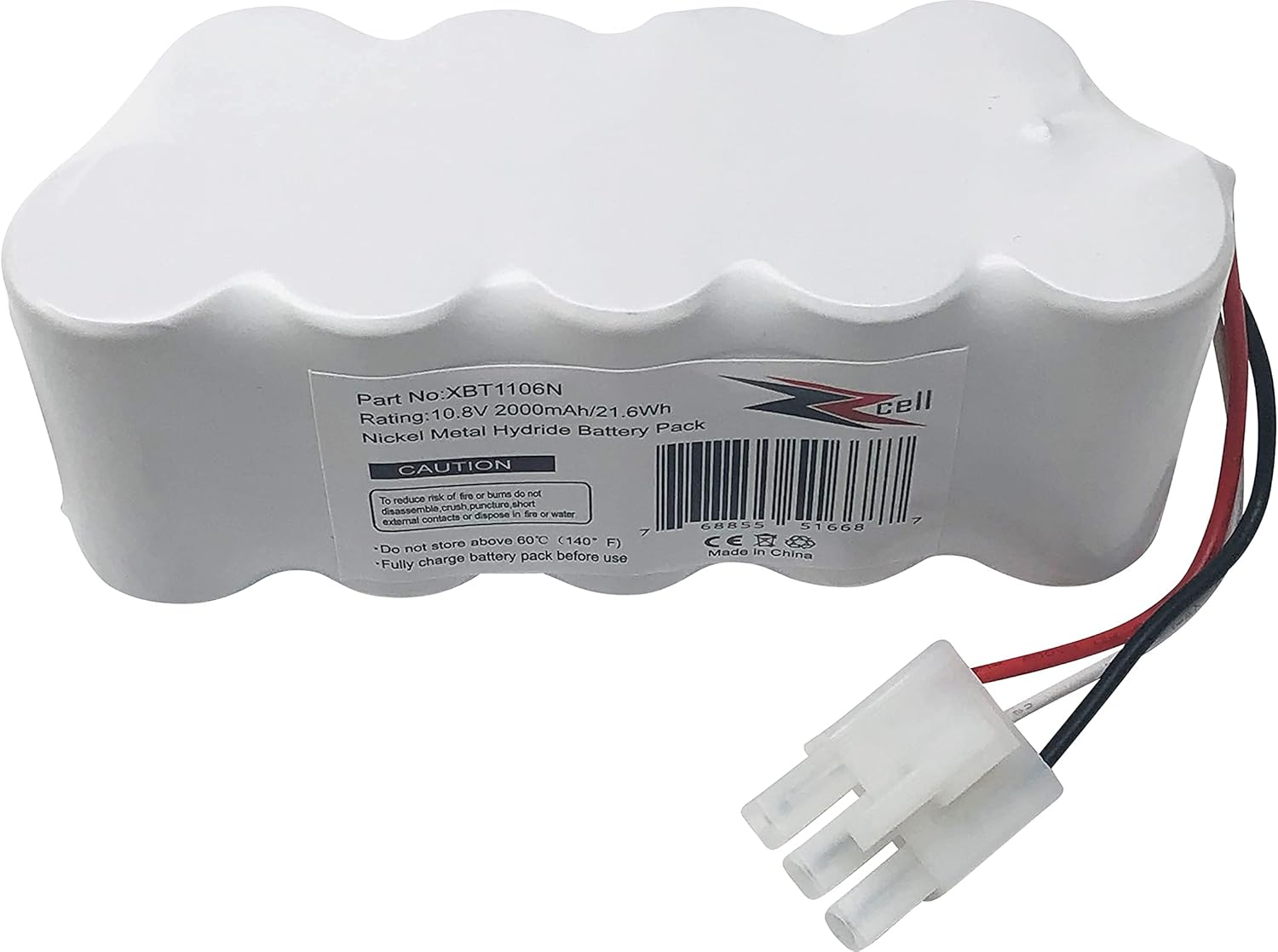 Part No: XBT1106N  
Cell 10.8V 2000mAh/21.6Wh  
Rating: Nickel Metal Hydride Battery Pack  

CAUTION  
Risk of fire or burns. Do not disassemble, puncture, or dispose in fire or water.  
Store above 60°C (140°F).  
Do not charge battery pack before use.  

Made in China