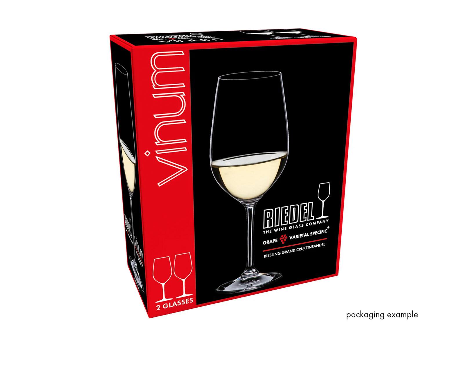 vinum vinum  
RIEDEL GLASS COMPANY THE WINE SPECIFIC VARIETAL GRAPE CRU/ZINFANDEL GRAND RIESLING  
2 GLASSES  
packaging example