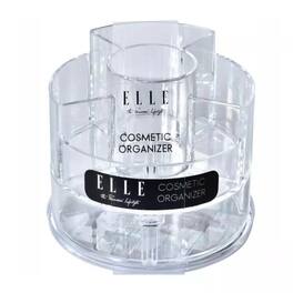 Elle - Acrylic Cosmetic Organizer, Round Makeup Brush Holder, Storage Cup with 6 Compartments - Clear