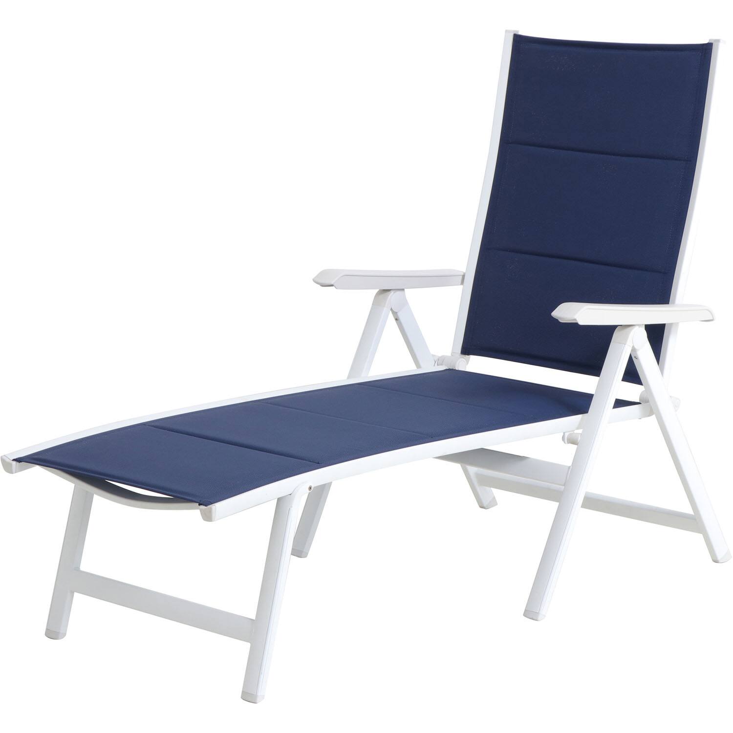 Front. Mod Furniture - Everson Padded Sling Folding Chaise Lounge - White/Navy.