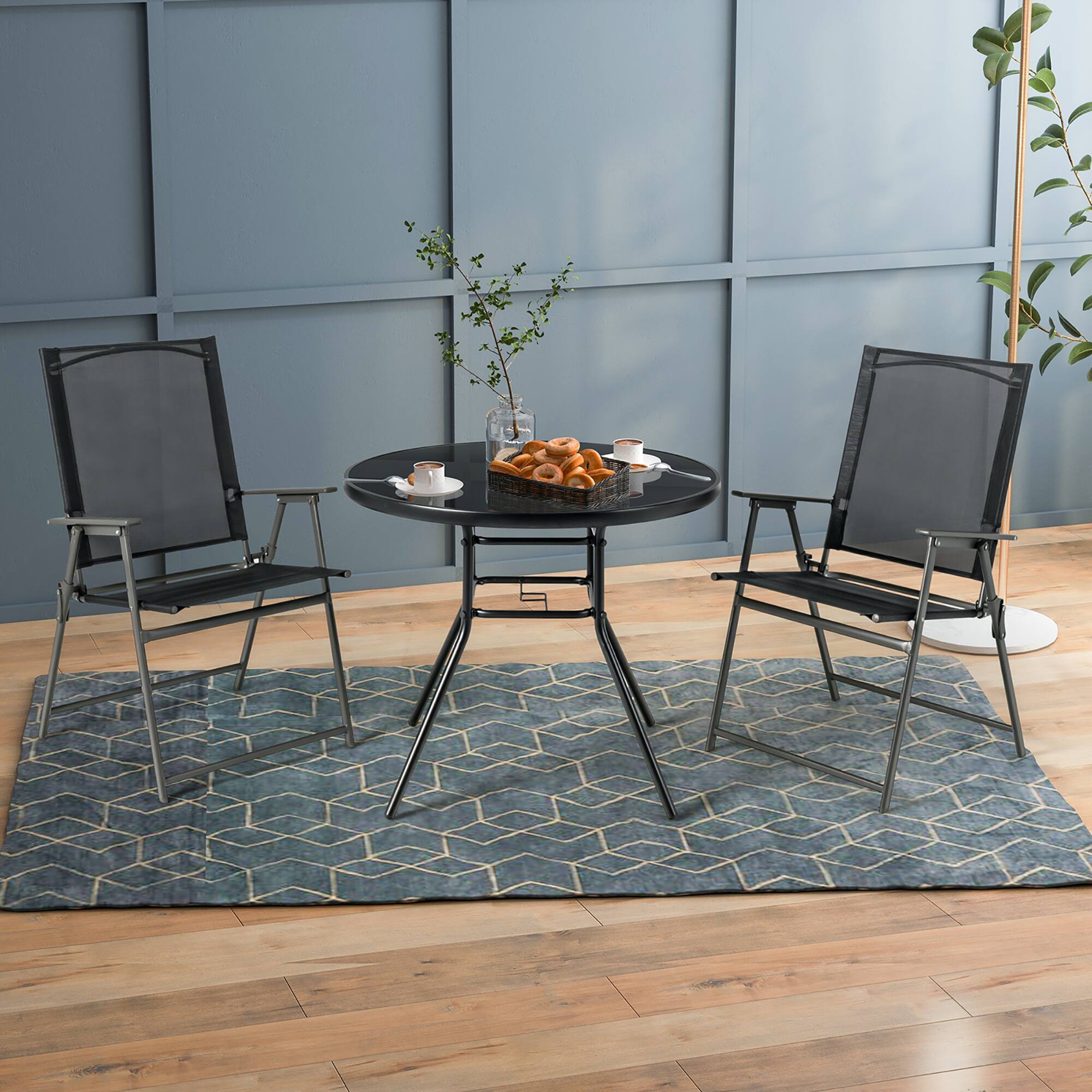 Alt View 5. Costway - Costway 34 Inch Patio Dining Table Round Tempered Glass Tabletop with 1.5" Umbrella Hole - Black.