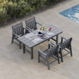 Fortune Candy - HDPE Patio Dining Set, 5-Piece Poly Lumber Table & Chairs with Umbrella Hole, Weather-Resistant for Porch Yard Garden - Gray