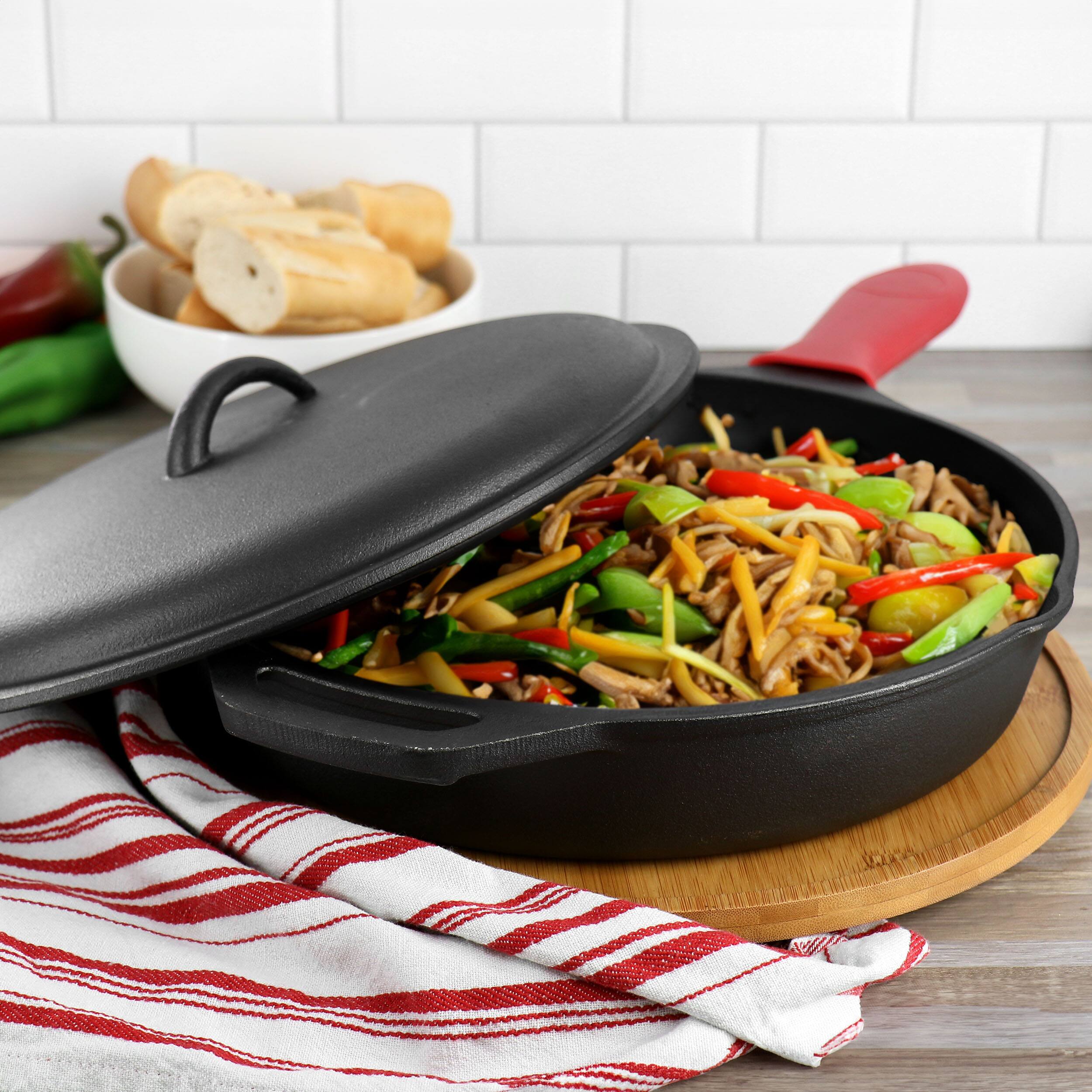 Alt View 7. MegaChef - MegaChef 12 Inch Pre-Seasoned Cast Iron Skillet with Cast Iron Lid - Black.