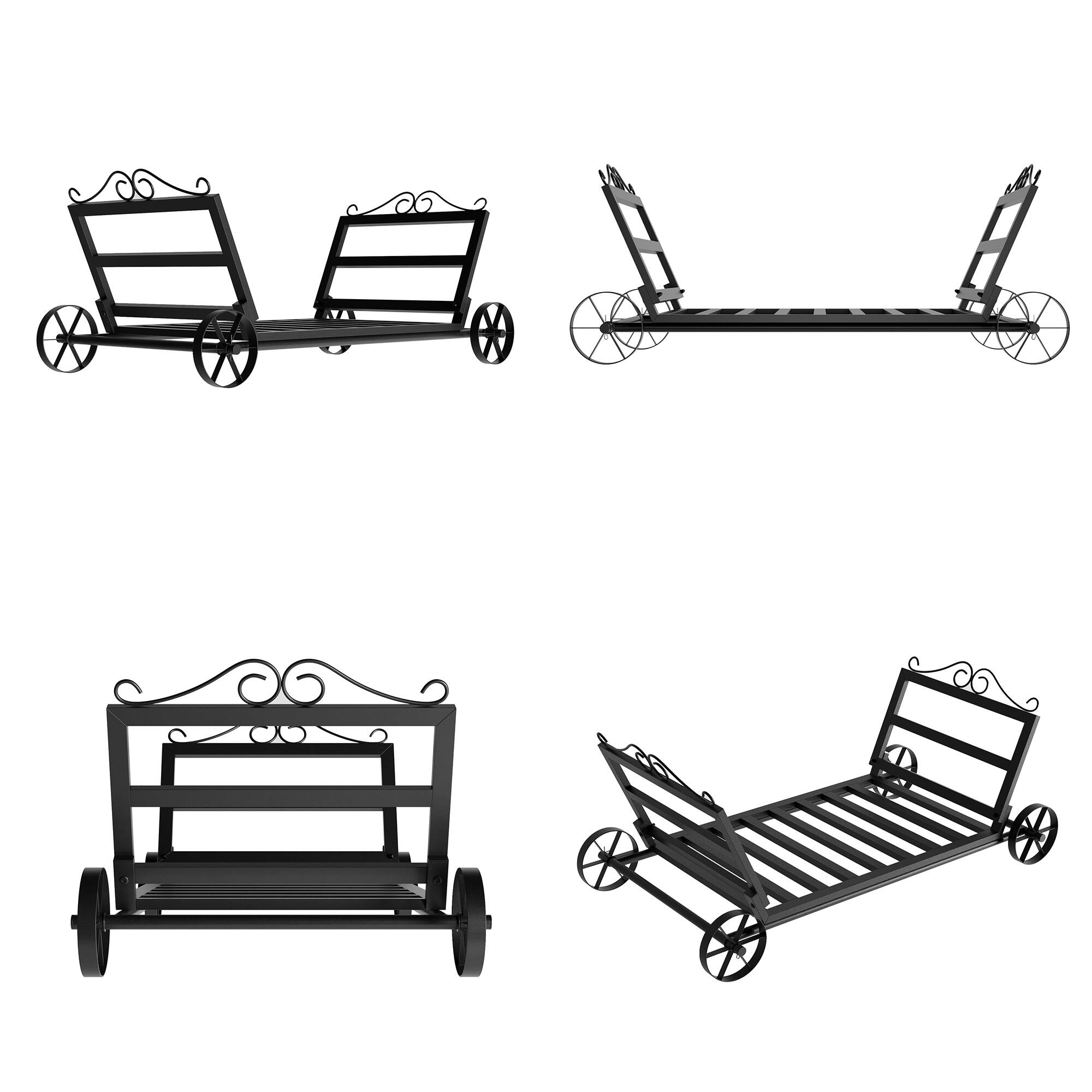 Alt View 10. Famapy - Heavy-Duty Firewood Rack with Wheels – 150 lbs Capacity, Indoor Outdoor Metal Log Holder Cart for Fireplace Storage - Black.