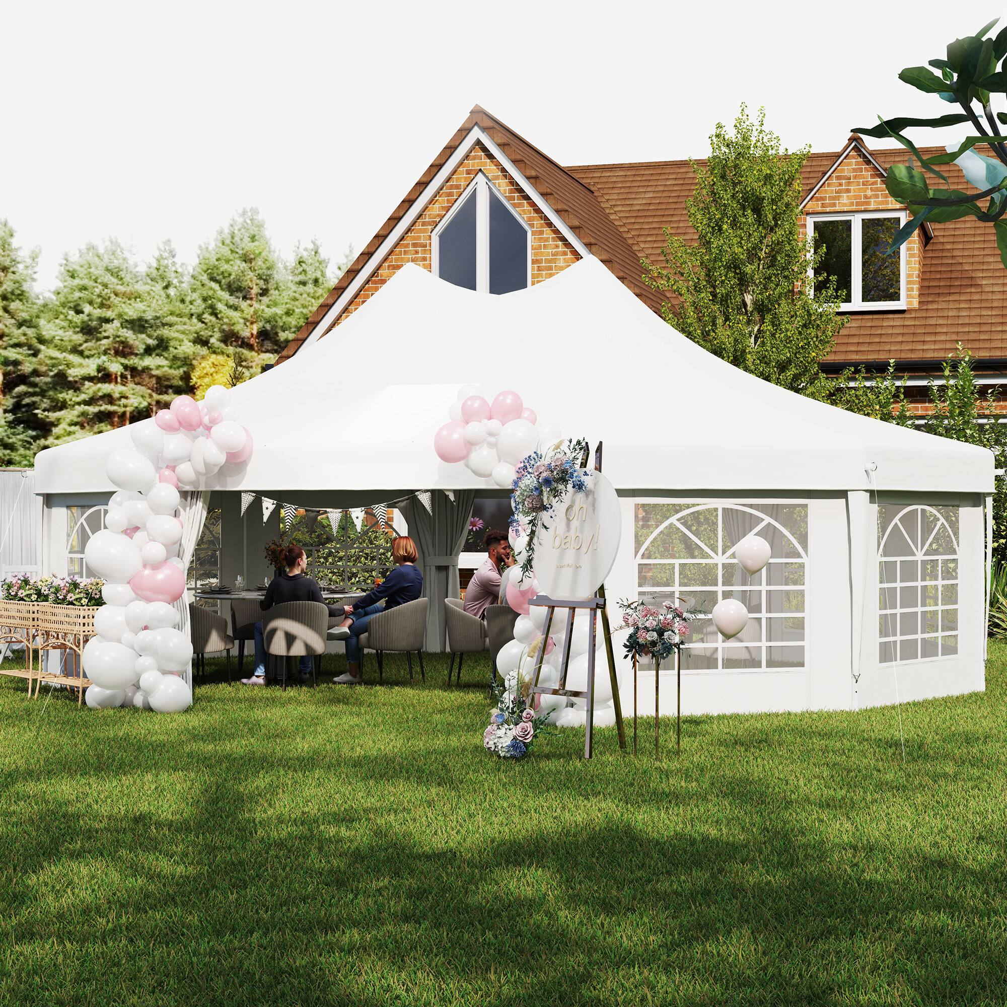Alt View 4. Outsunny - 29 x 21 ft Party Tent, Outdoor Wedding Tent with Sidewalls, 2 Doors and 8 Windows for Party, White - White.