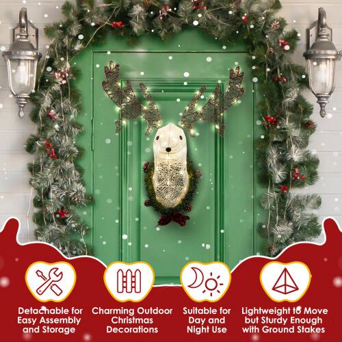 - Detachable for Easy Assembly and Storage
- Charming Outdoor Decorations
- Suitable for Christmas Day and Night Use
- Lightweight & Move with Ground Stakes
- Sturdy Enough