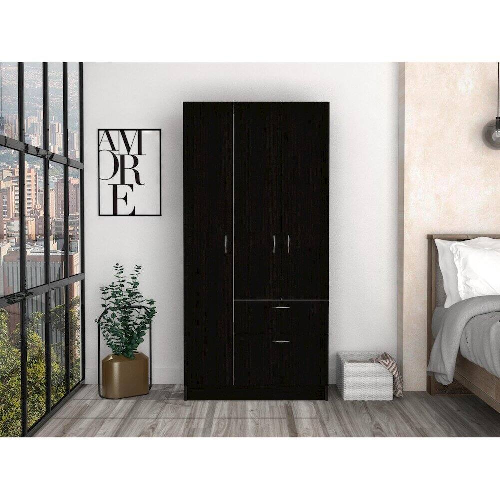 Alt View 2. TuHome - Primavera Armoire Black / White MDF - Black.