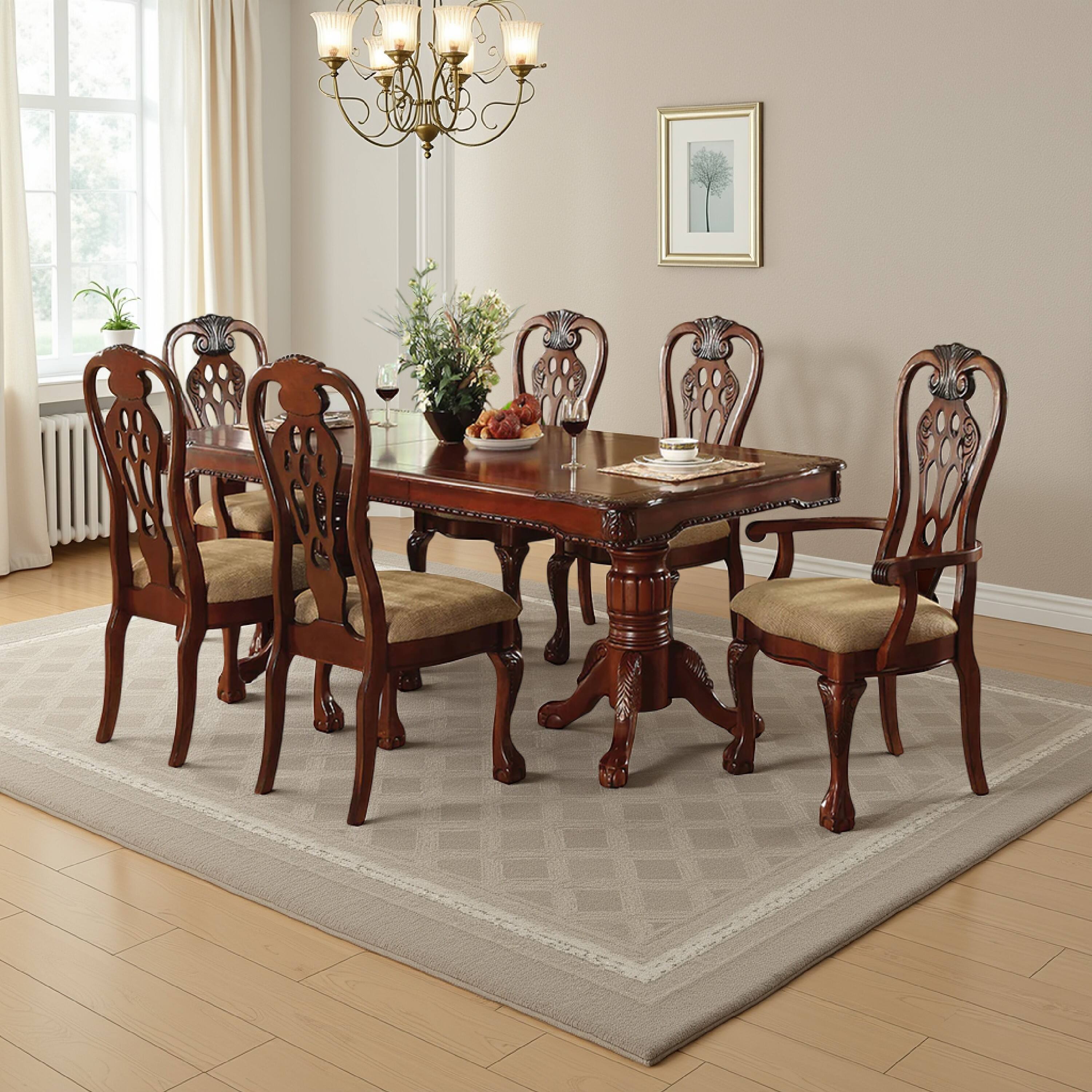 Alt View 5. Manhattan Lane - Heo 7pc Dining Table and Chair Set, 66-84 Inch Extendable Brown Top - Cherry Brown, Beige.